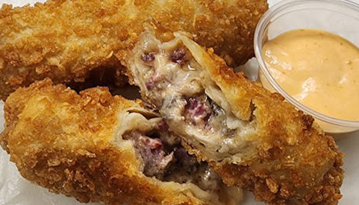 Reuben eggrolls made famous by Primo's Pizza restaurant pizzeria the best appetizers in Johnstown, Pennsylvania